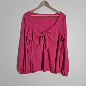Ava And Viv Womens Pink Tie Front Sweetheart Neckline Blouse Shirt Top Size XXL